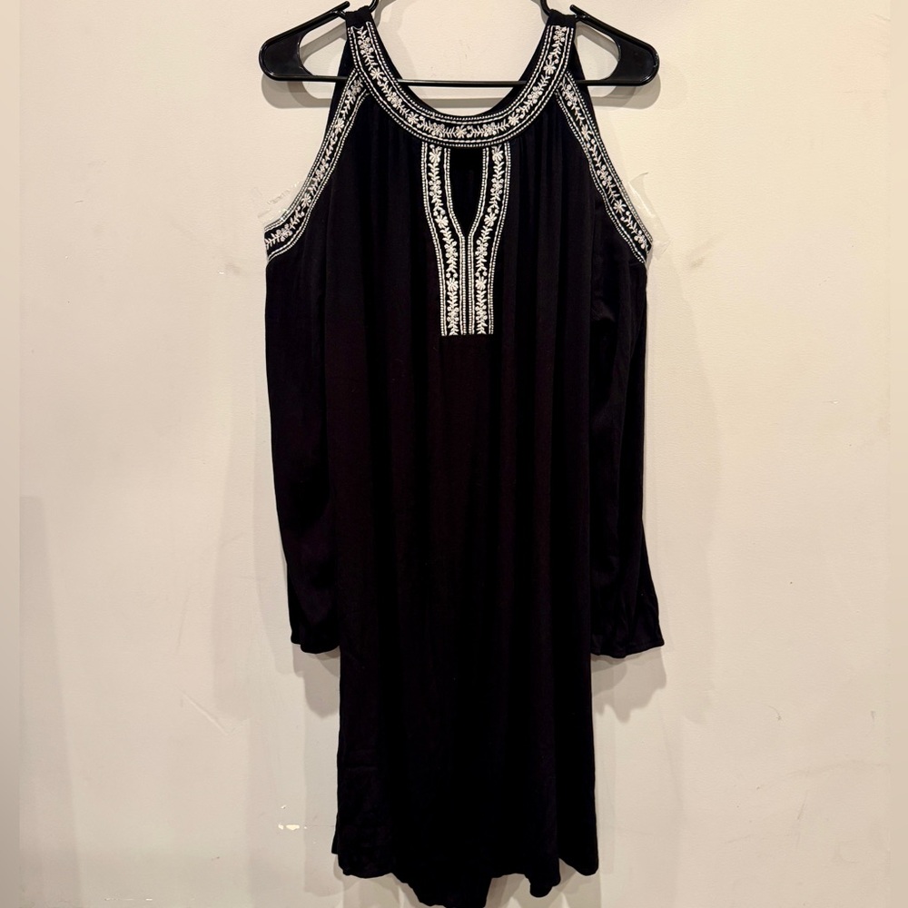 Time and Tru Black Embroidery Boho Open Shoulder Dress Women’s Size XL NWOT